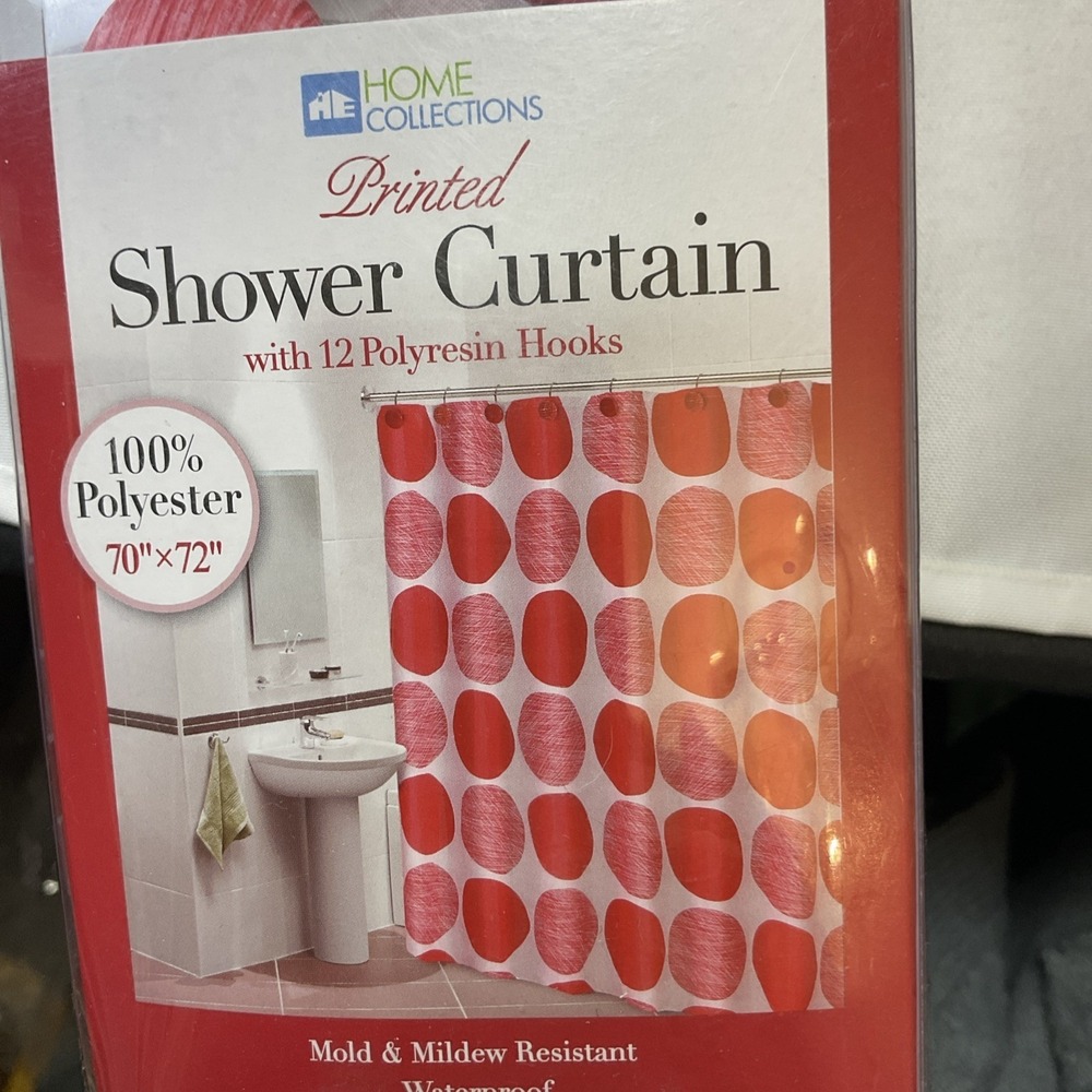 Red And White Polka Dots Shower Curtain With 12pc Red Dot Hooks